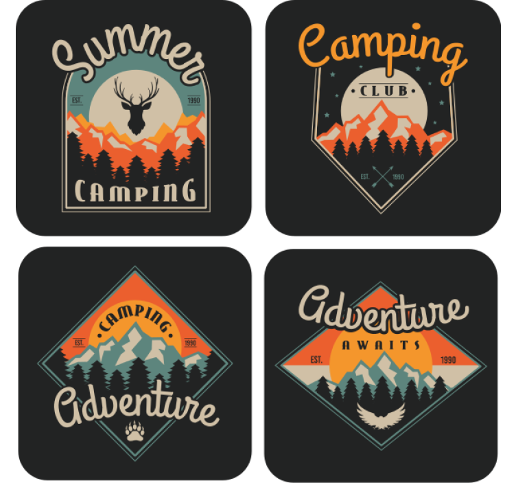 Posavasos vintage gráficos de aventura en camping - TenVinilo