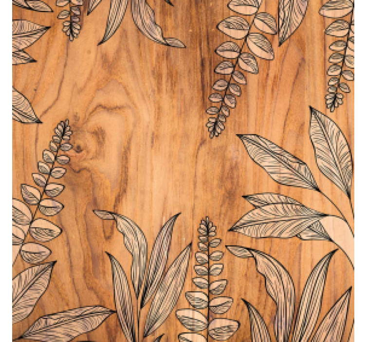 Posavasos grano de madera natural con contorno floral - TenVinilo