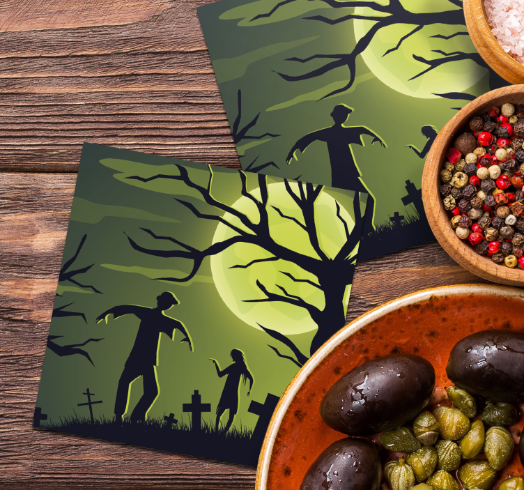 Posavasos Halloween zombies en fondo verde - TenVinilo