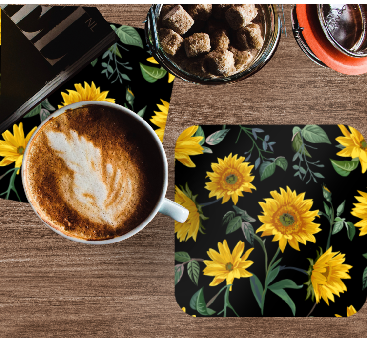 Posavasos moderno Girasoles con fondo negro - TenVinilo