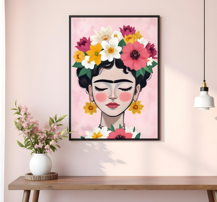 Poster arte sombrero de flores frida - TenVinilo