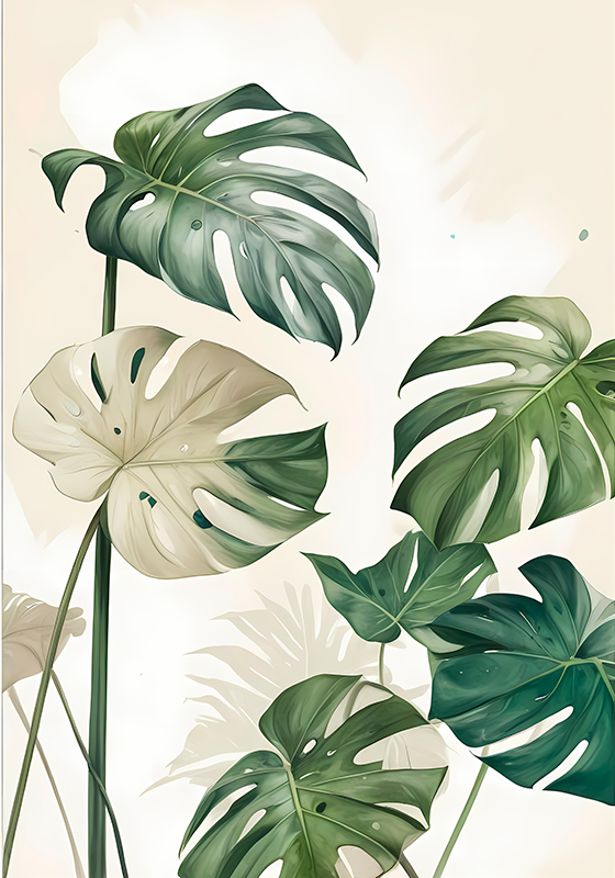 Poster dibujo artístico hojas de monstera - TenVinilo