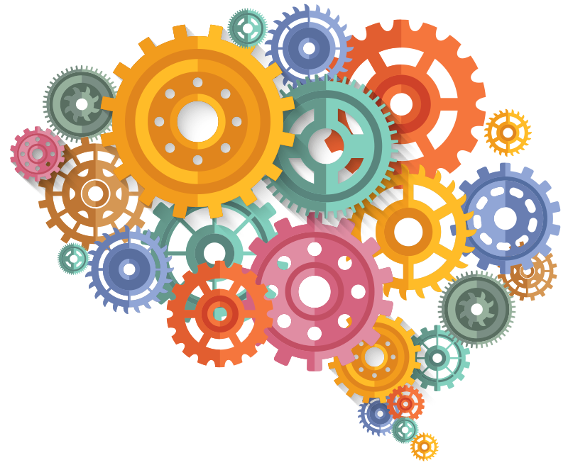 Poster oficina engranajes de colores en el cerebro - TenVinilo