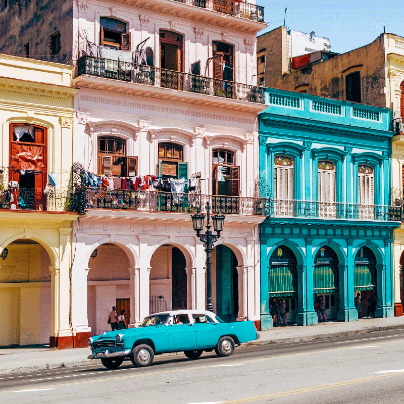 Poster salón diseño de calle y coches azul y rosa - TenVinilo