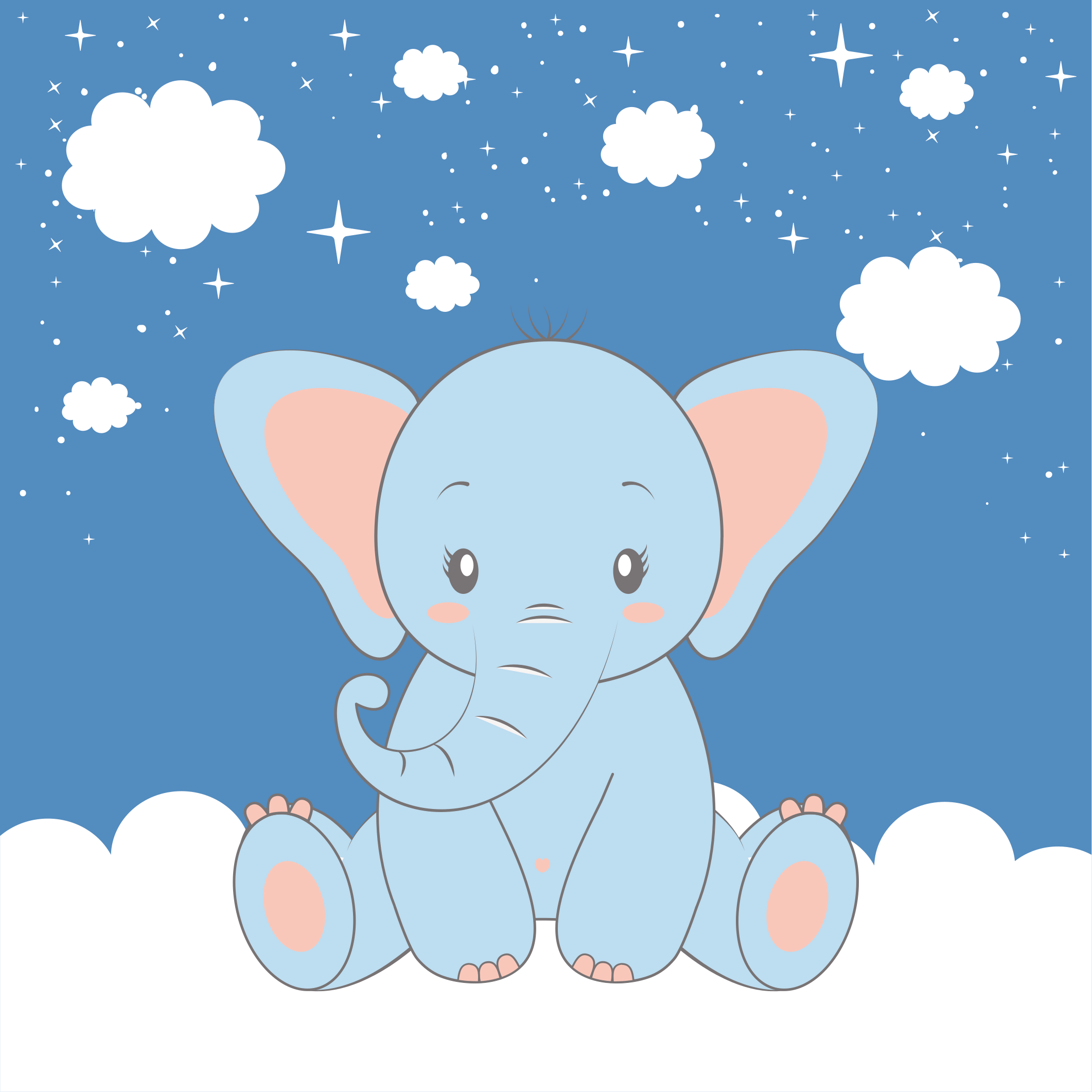 Poster dormitorio infantil elefante azul caricatura lindo - TenVinilo