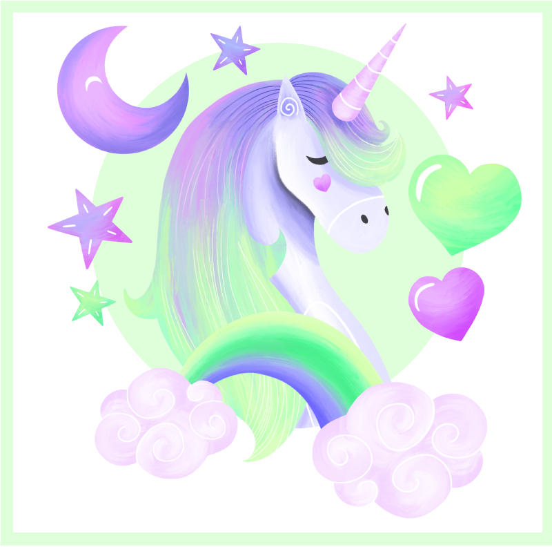Poster dormitorio infantil unicornio azul y verde - TenVinilo