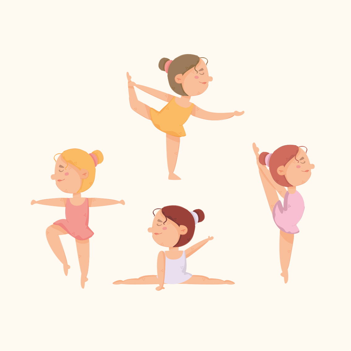 Poster dormitorio infantil conjunto de bailarinas estirando - TenVinilo