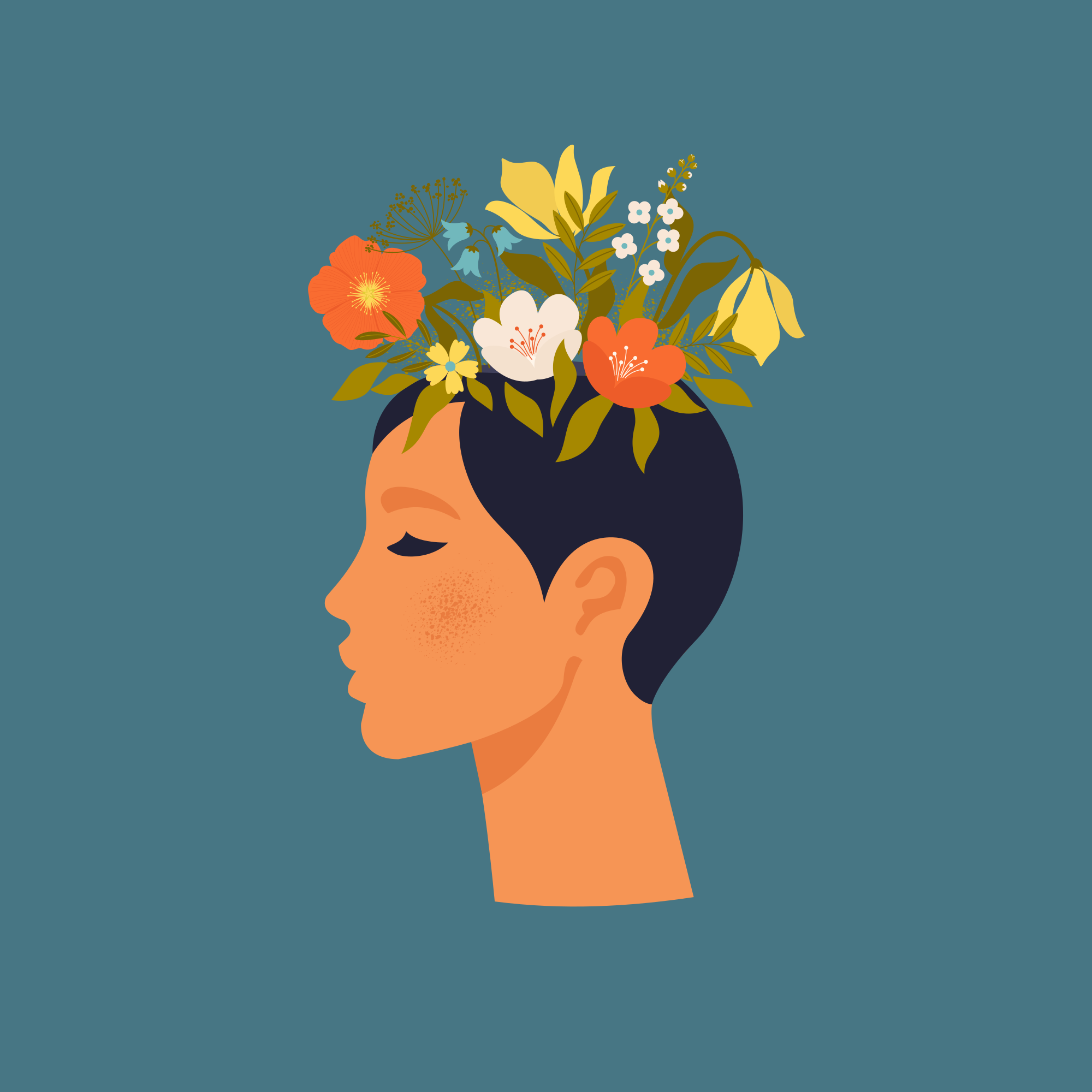 Poster de flores mujer abstracta sobre fondo azul - TenVinilo