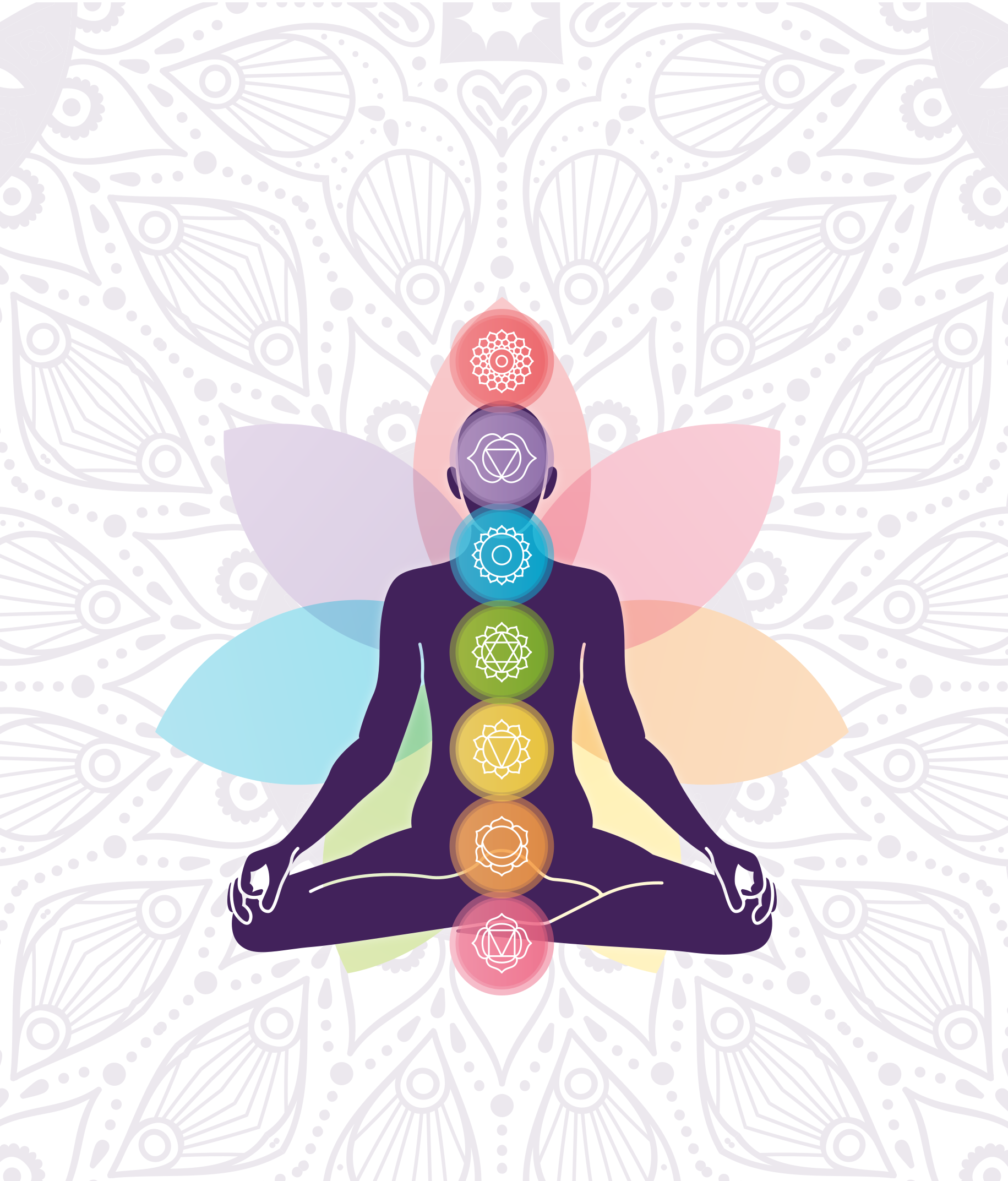 Poster zen figura meditando con chakras - TenVinilo