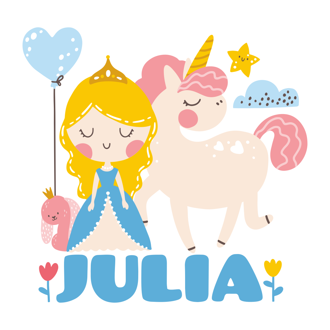Poster con nombre princesa con unicornio - TenVinilo