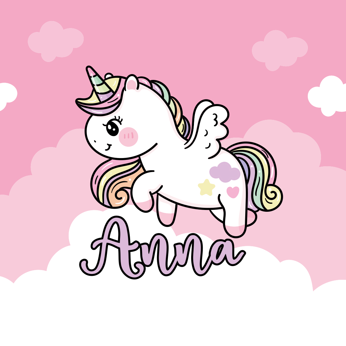 Poster con nombre fantasía de unicornio lindos - TenVinilo