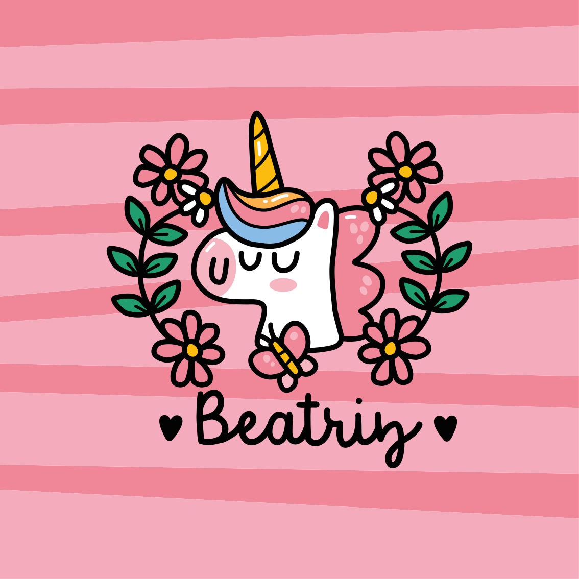 Poster con nombre unicornio floral adorable - TenVinilo