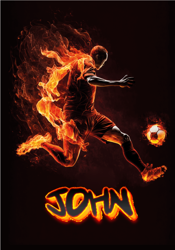Poster fútbol jugador en llamas - TenVinilo