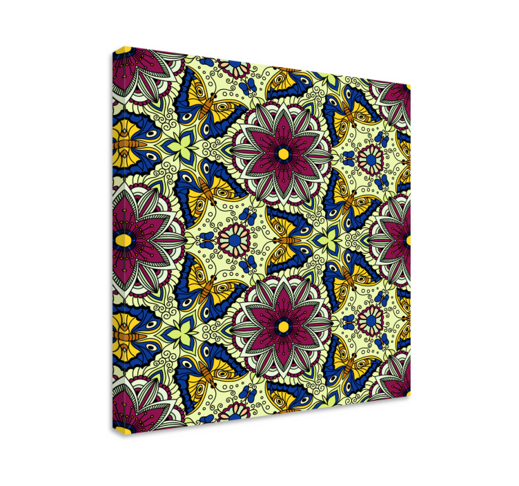 Cuadro de flores patrón de mariposas florales - TenVinilo