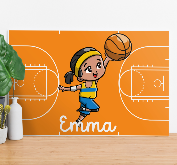 Cuadro infantil niña jugando baloncesto - TenVinilo