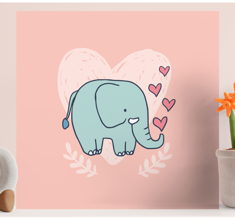 Pintura habitación bebé Lindo elefante soplando corazones de hoci - TenVinilo