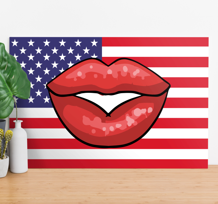 Cuadro retro vintage labios en bandera - TenVinilo