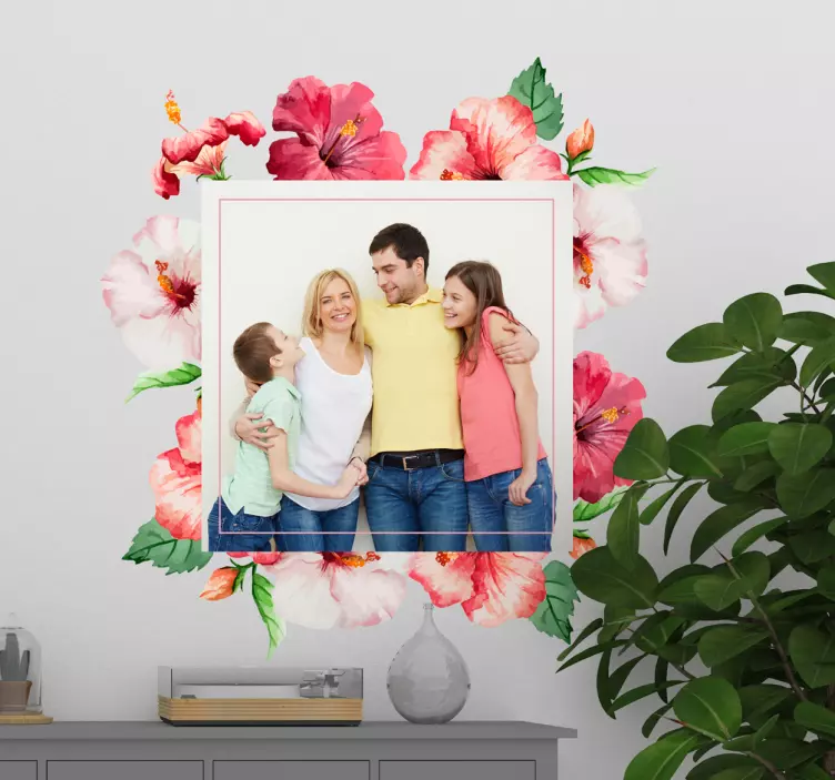Vinilo pared marco floral foto personalizada - TenVinilo