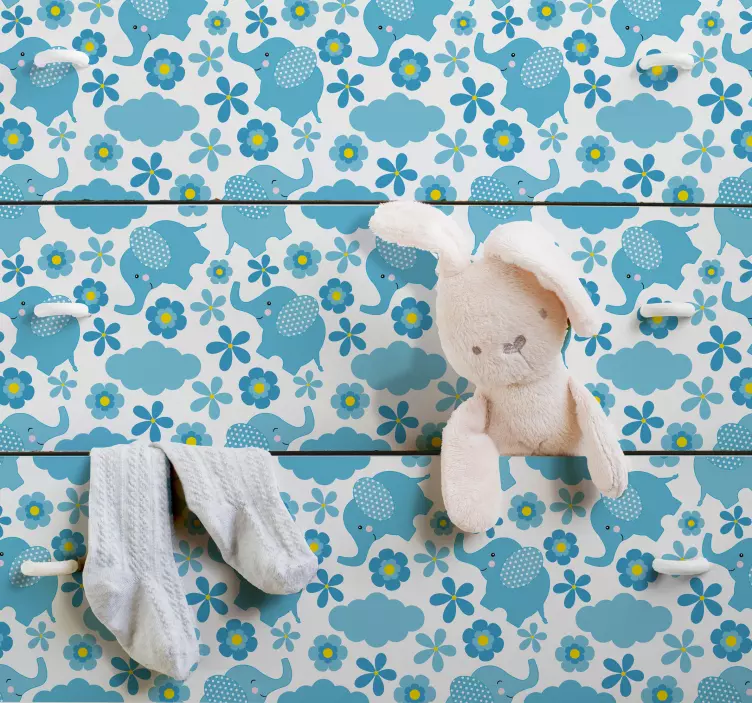 Vinilo infantil para muebles elefante y flores - TenVinilo