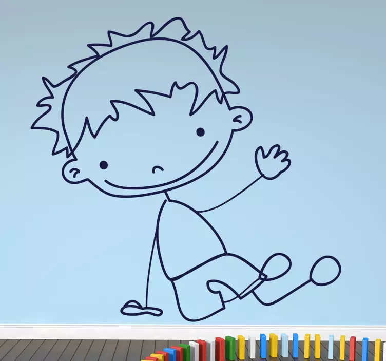 Vinilo infantil dibujo línea niño tumbado - TenVinilo