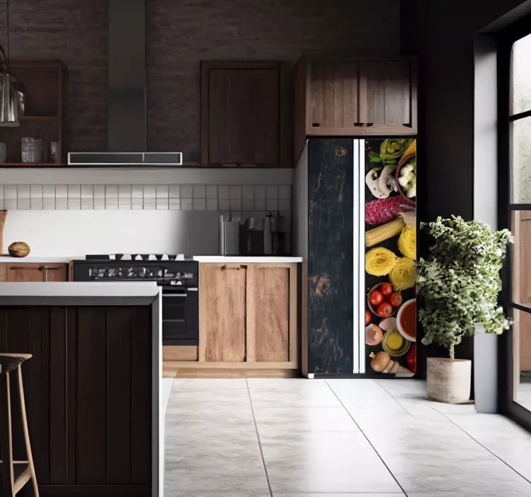 Vinilo para nevera vinilo de comida sobre madera - TenVinilo