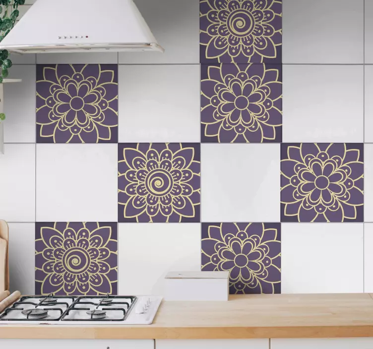 Azulejos adhesivos estilo floral paisley - TenVinilo