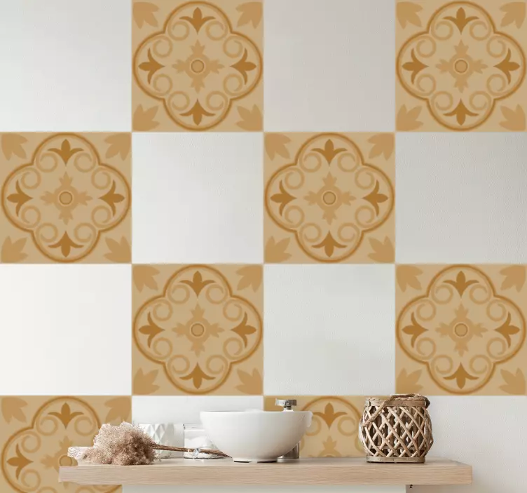 Azulejos adhesivo Patrón floral vintage beige - TenVinilo