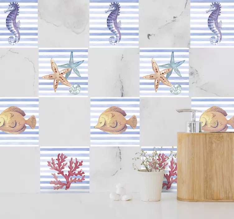 Azulejos adhesivo Vida marina - TenVinilo