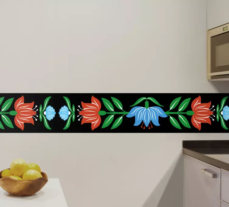 Cenefa adhesiva Amapolas rojas con flores azules - TenVinilo