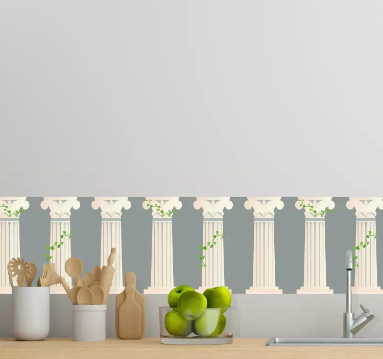 Cenefa adhesiva Columna griega antigua con ramas trepadoras de hi - TenVinilo