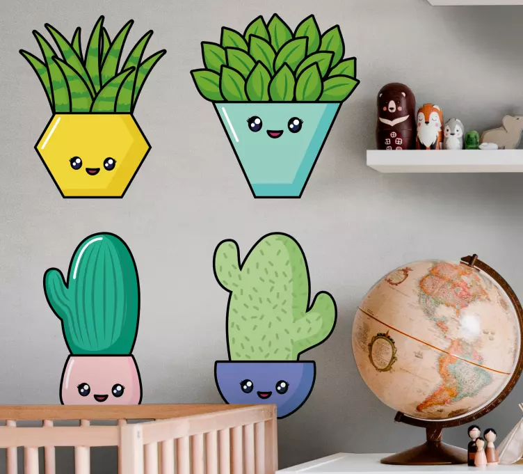 Vinilo habitación infantil Lindo conjunto de cactus - TenVinilo