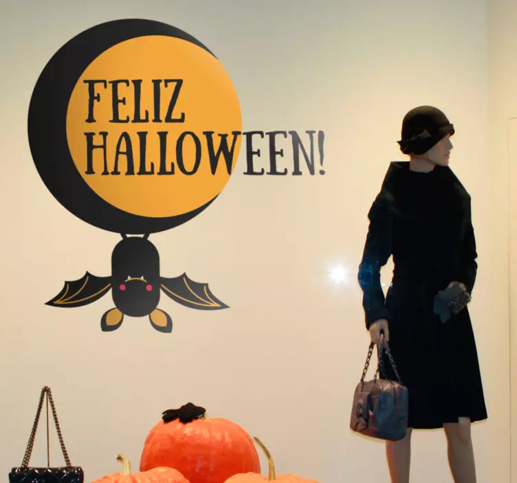 Pegatina Halloween luna y murciélago - TenVinilo