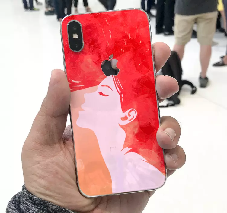 Pegatina iphone silueta mujer roja - TenVinilo