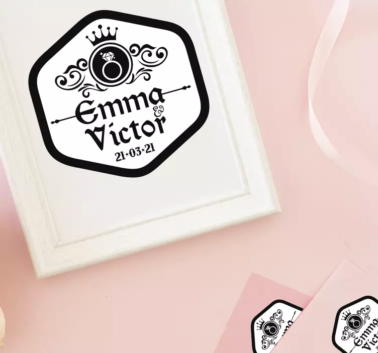 Pegatina para boda vintage con nombre - TenVinilo