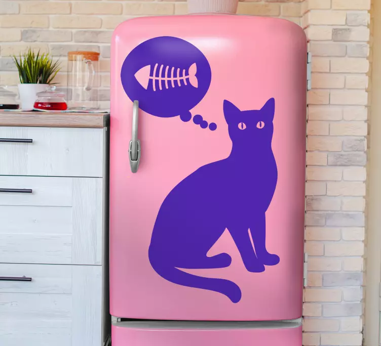 Vinilo para nevera Silueta de gato pensando - TenVinilo