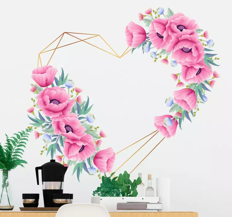 Sticker de amor corazón flores eucalipto - TenVinilo