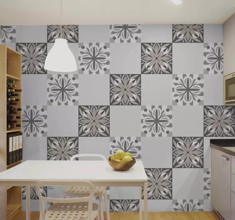 Azulejos adhesivos con patrón de flor blanca - TenVinilo