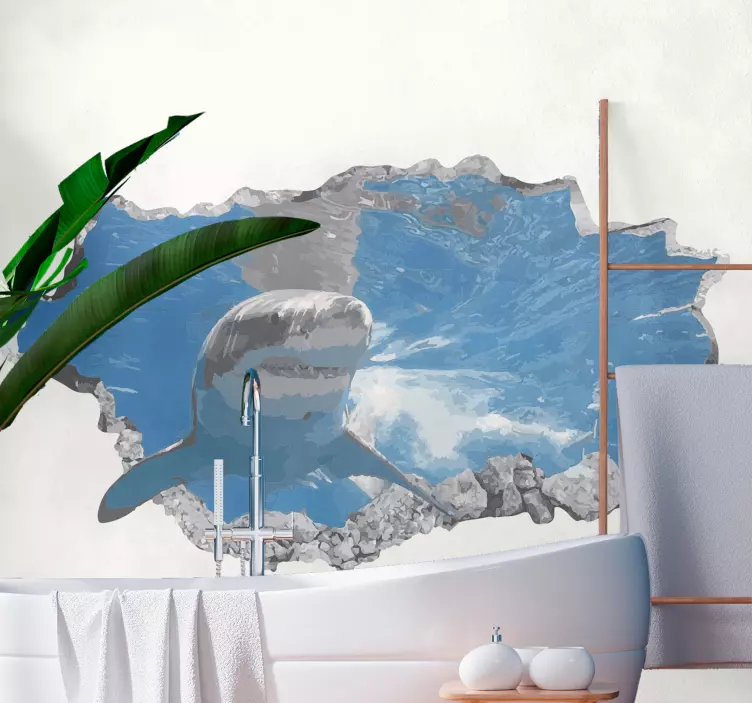 Vinilo animal salvaje tiburón rompiendo la superficie - TenVinilo