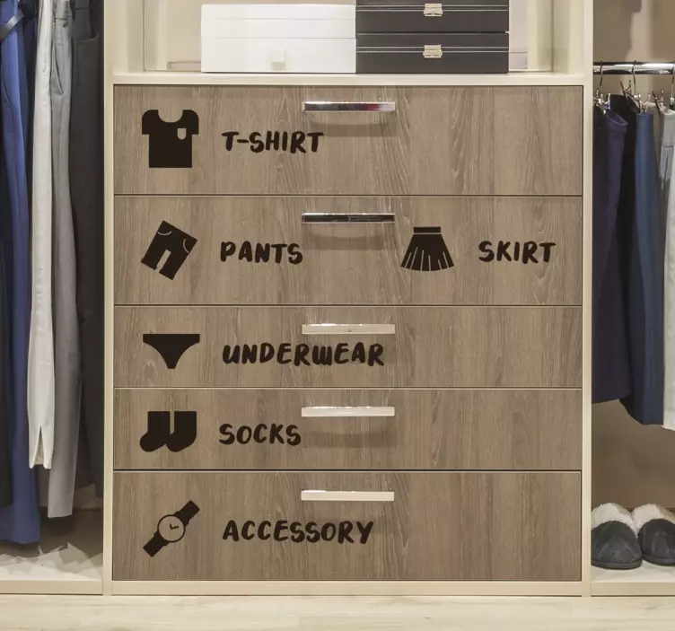 Pegatinas para armario con nombre de ropa - TenVinilo