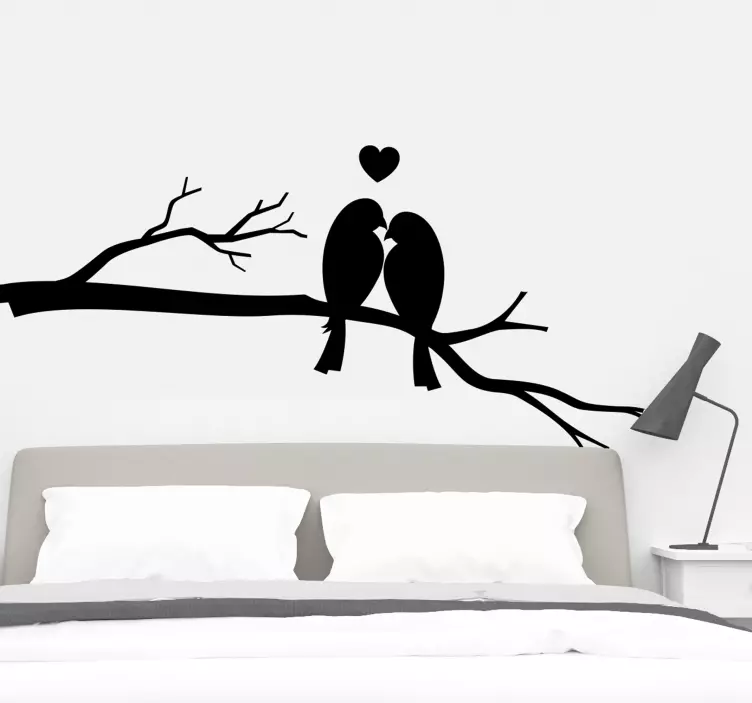 Vinilo de árbol árbol de otoño con pájaros besándose - TenVinilo