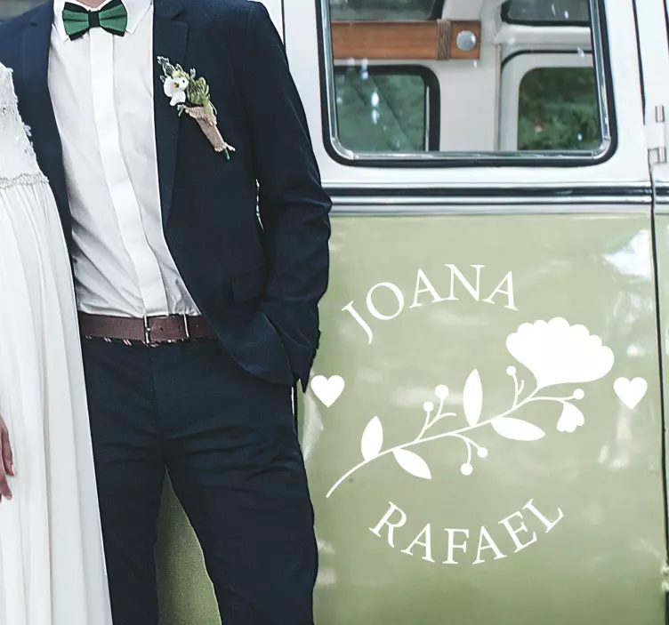 Vinilo decorativo boda flores personalizable - TenVinilo