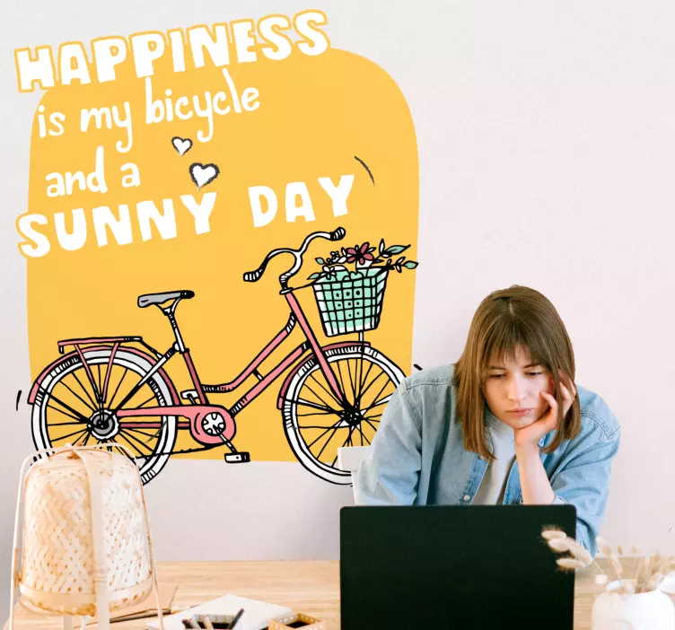 Vinilo frase célebre La felicidad es sol y bicicleta - TenVinilo