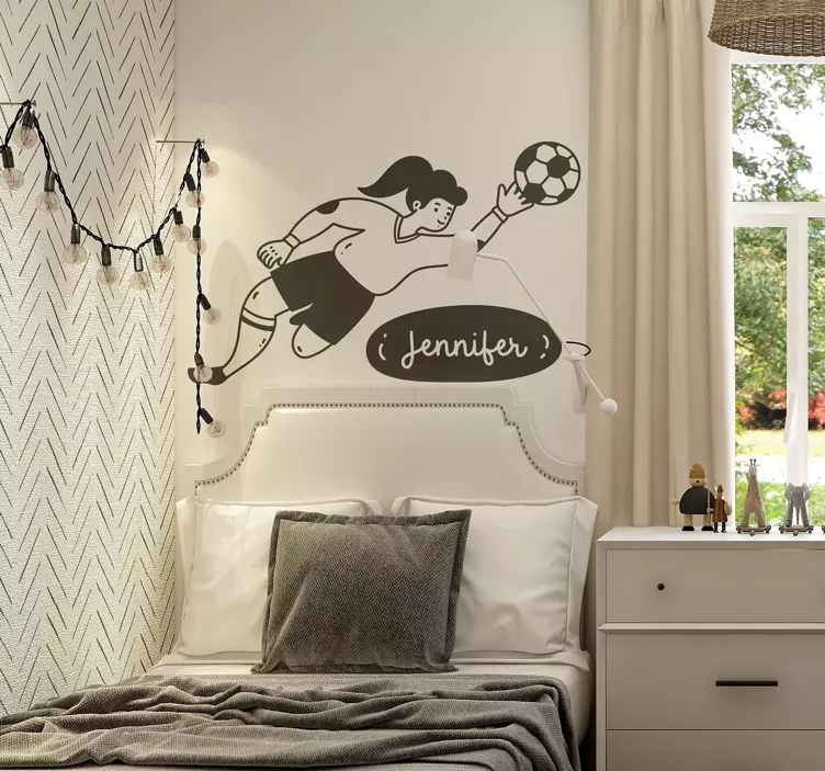 Vinilo pared fútbol Niña portero personalizado - TenVinilo