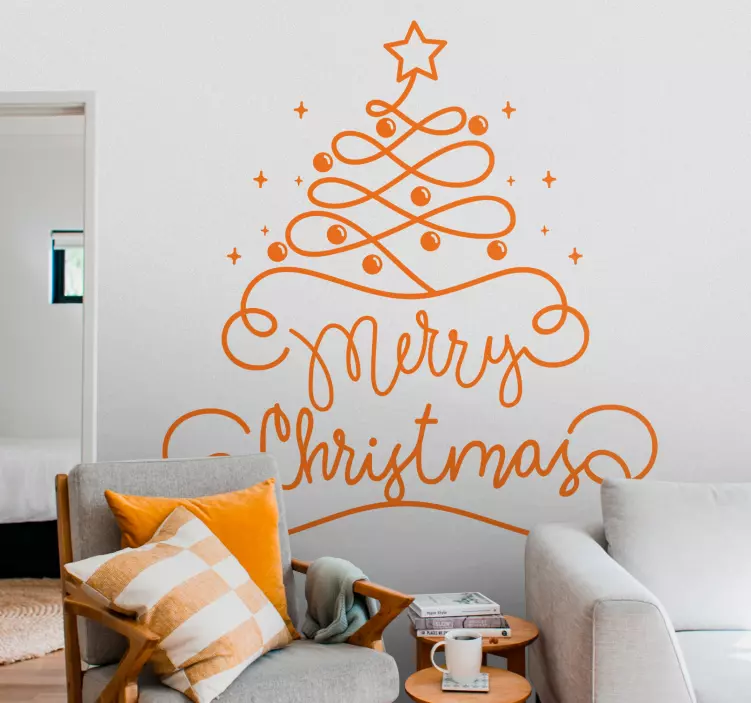 Pegatinas de navidad Feliz navidad letras con bolas - TenVinilo