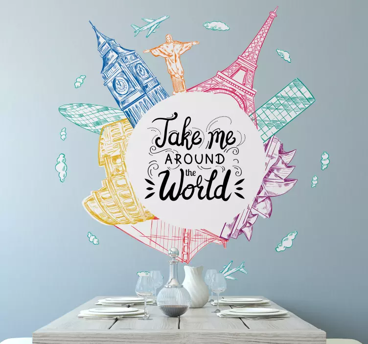 Vinilo viajes frase llévame alrededor del mundo - TenVinilo