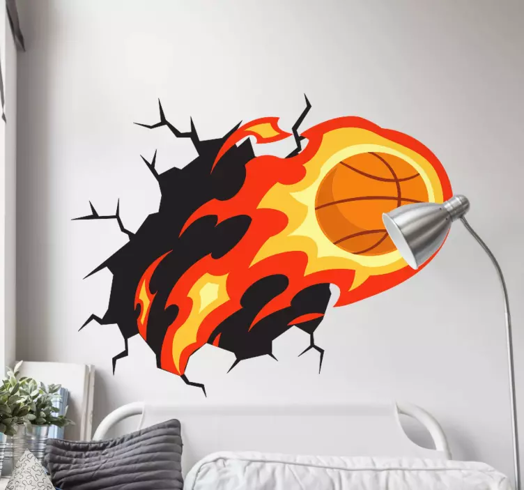 Vinilo efectos visuales Fuego de baloncesto a través de la pared  - TenVinilo