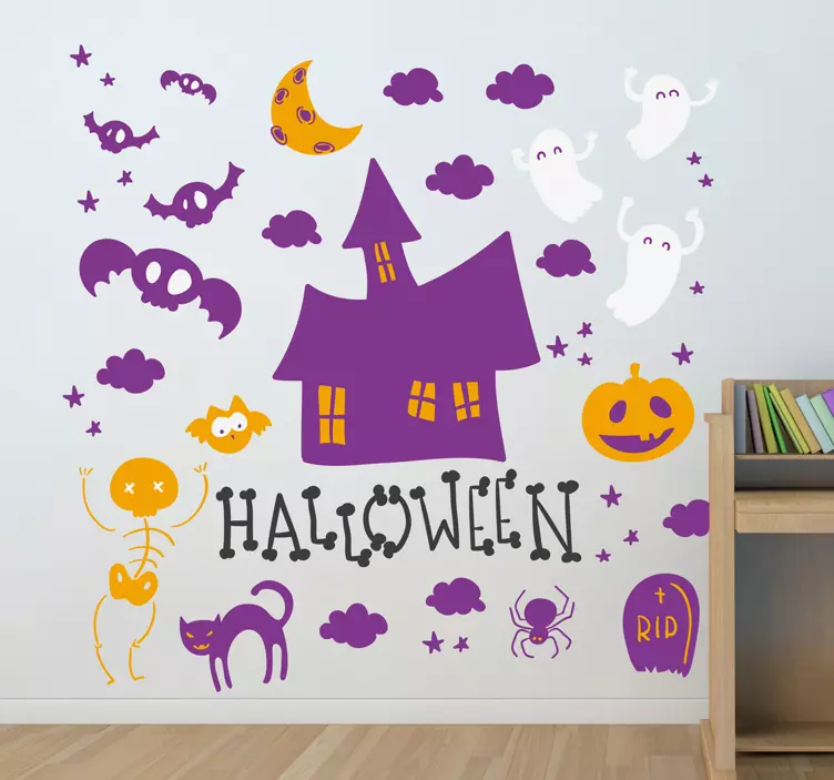 Vinilo decorativo elementos halloween color - TenVinilo