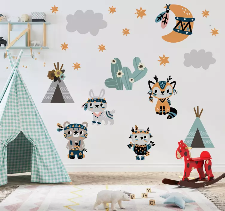 Vinilo ilustración animales de estilo indio - TenVinilo