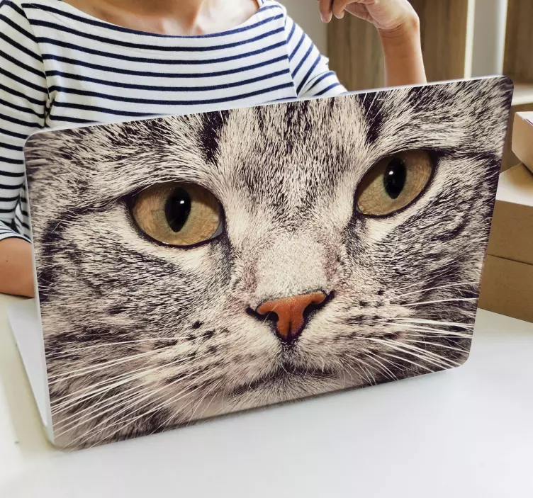Vinilo decorativo para laptop con cara de gato - TenVinilo