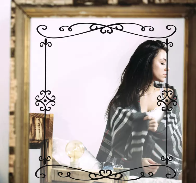 Vinilo de marco de espejo negro ornamental - TenVinilo